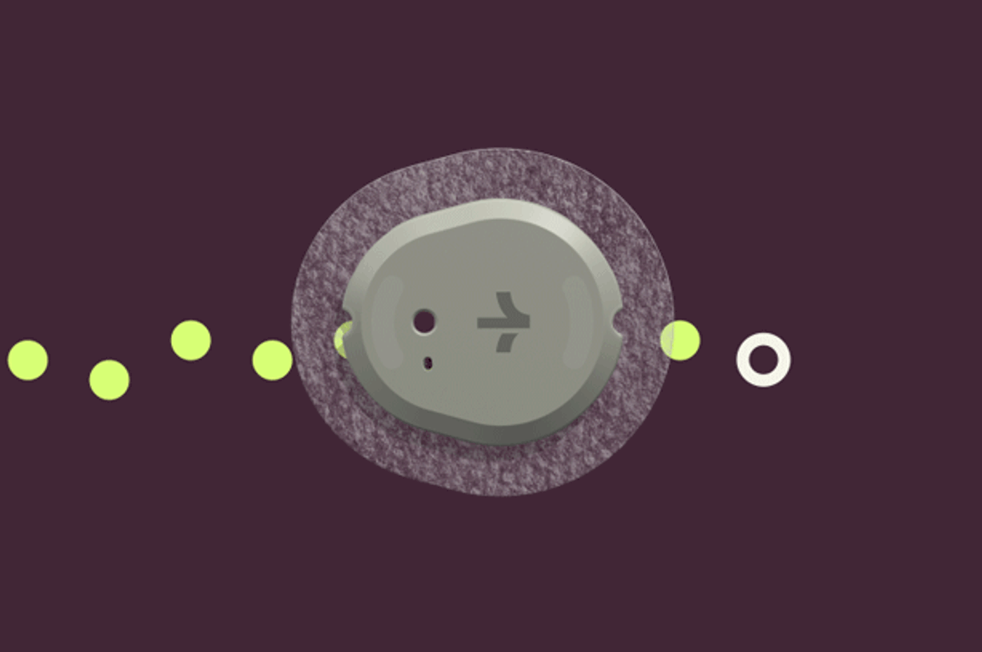 An illustration of a round biosensor, a trail of green dots running through it