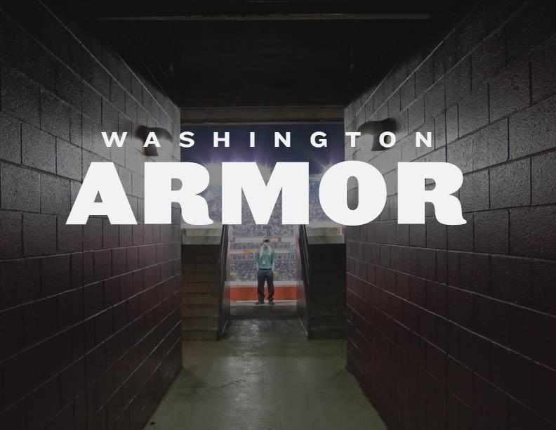"Washington Armor" in bold type over a dark stadium tunnel leading out to the stands.