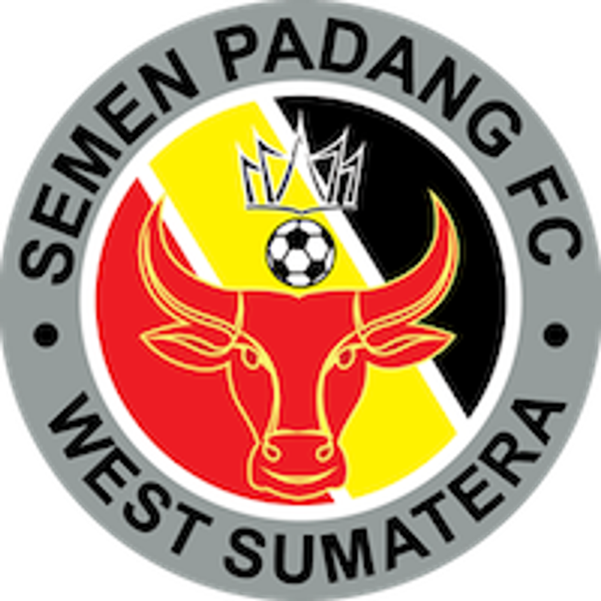 Crest reading "Semen Padang FC — West Sumatera" with a bull's head, crown, and soccer ball.