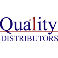 Logo reading "Quality" in dark blue script over "DISTRIBUTORS" in red, with a star flourish.