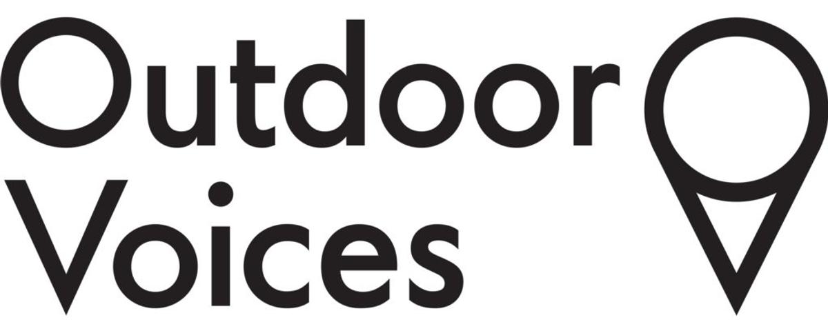 The Outdoor Voices logo, its name in black lowercase-ish sans serif beside a map-pin symbol.