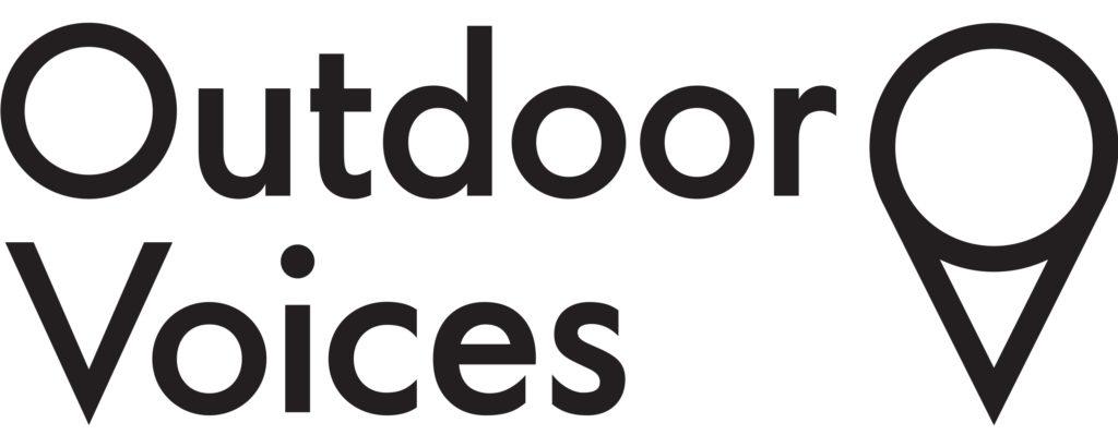 The Outdoor Voices logo, its name in black lowercase-ish sans serif beside a map-pin symbol.