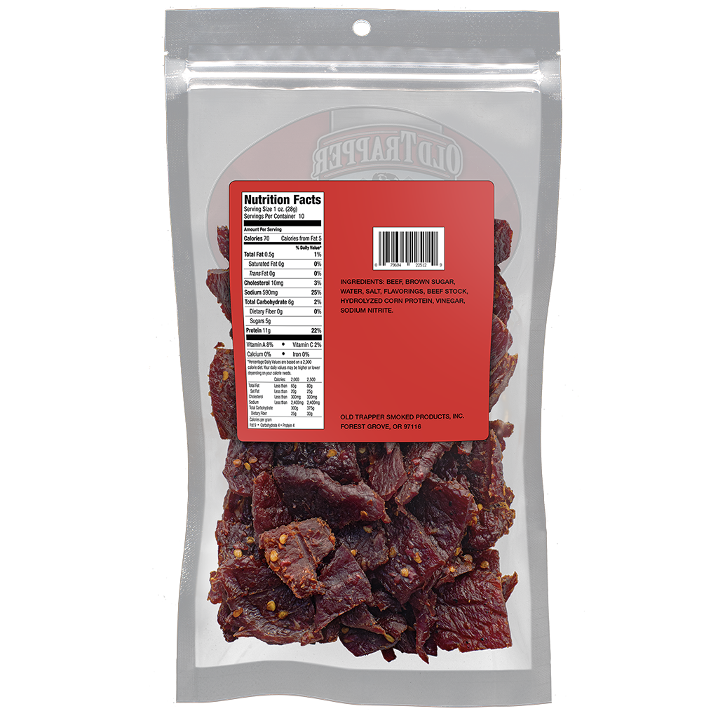 Bulk Beef Jerky - Hot & Spicy 10oz Back Packaging