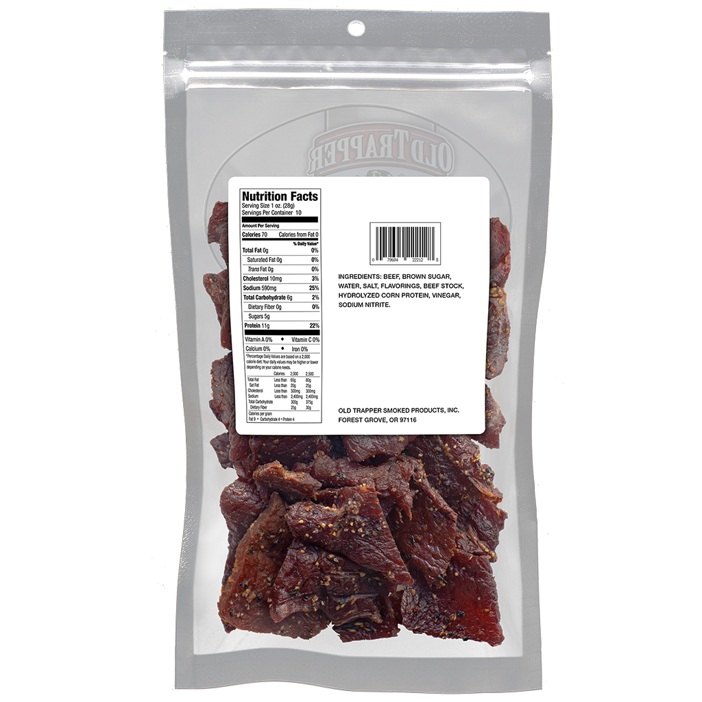 Old Trapper Peppered Jerky | Case of 12 | 10oz Package Back