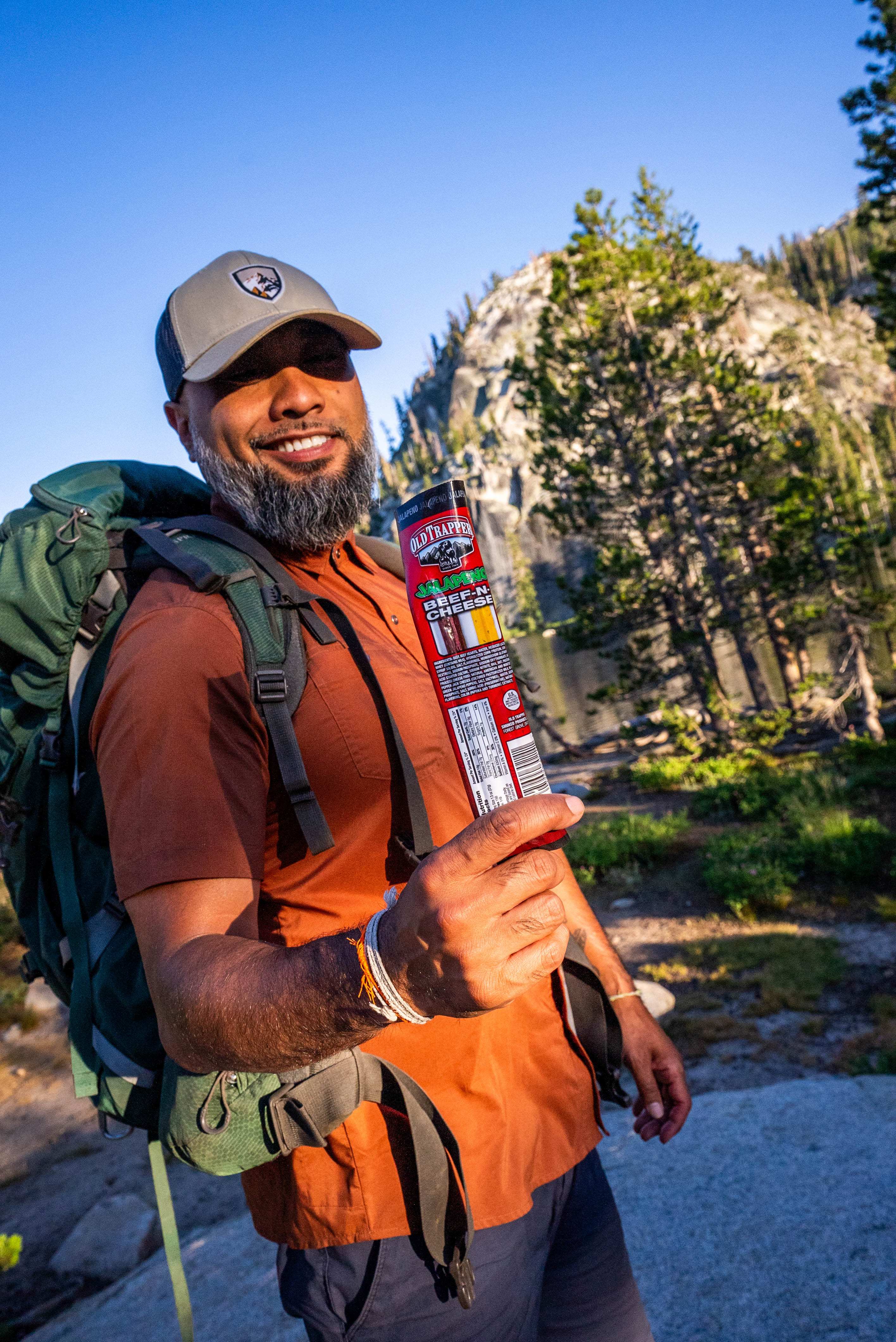 Old Trapper Beef and Cheese on a hike