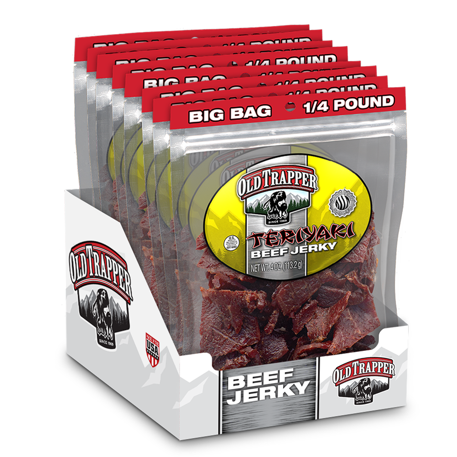 Old Trapper Teriyaki Jerky | Case of 8 | 1/4lb Shipping Render