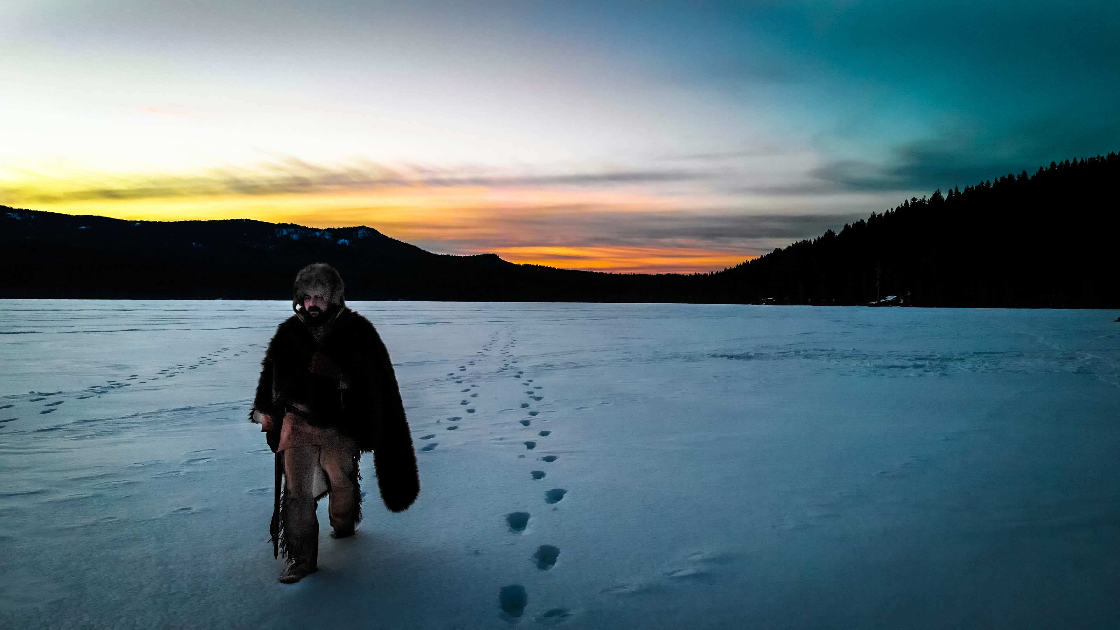 Old Trapp walking in the snow