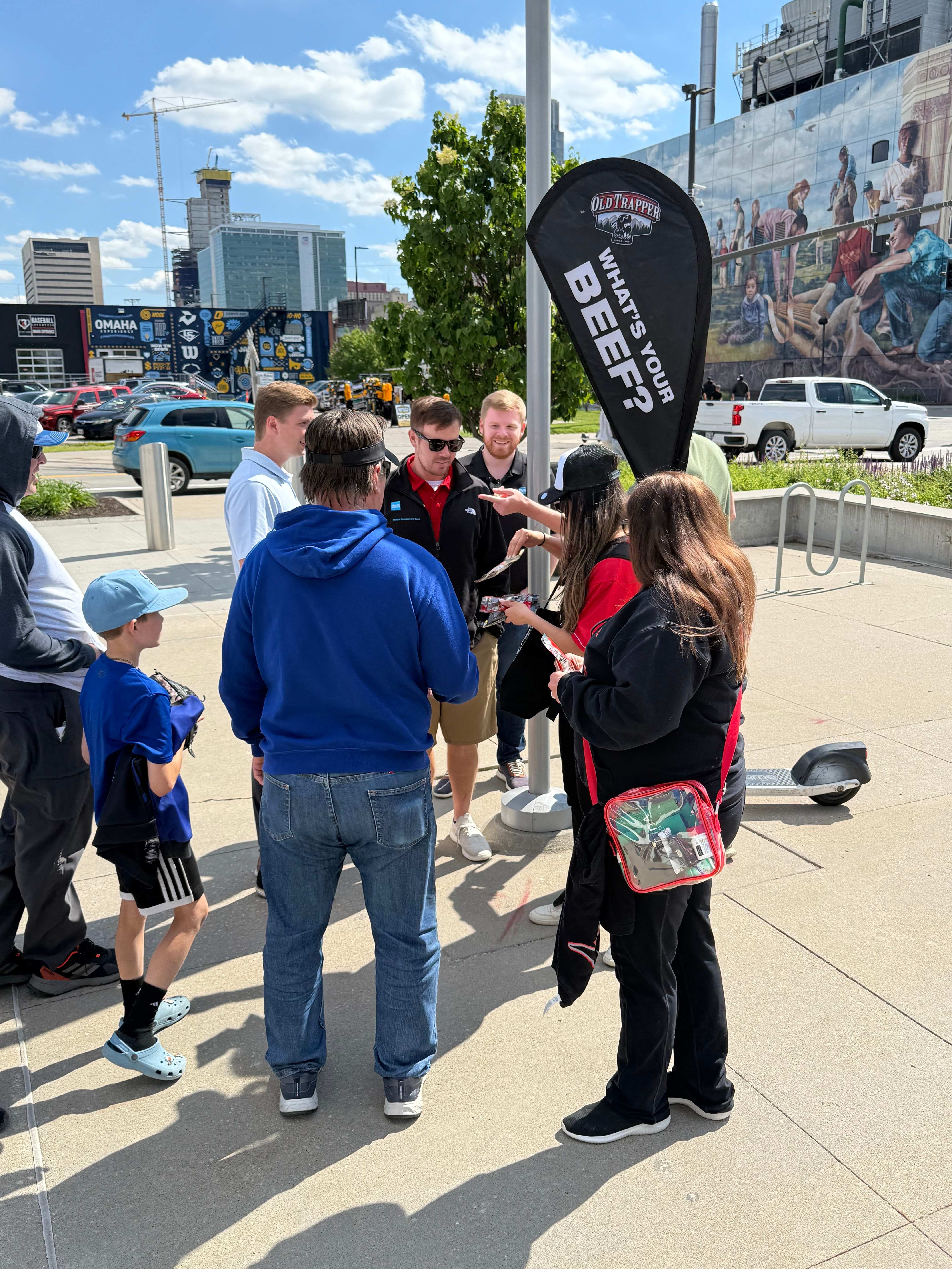 Handing out Old Trapper Beef Jerky