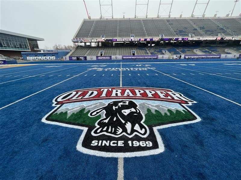 Old Trapper logo on Boise State Football Field