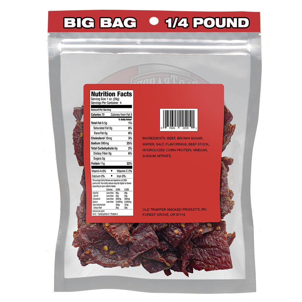 Bulk Beef Jerky - Hot & Spicy 1/4lb Back Packaging