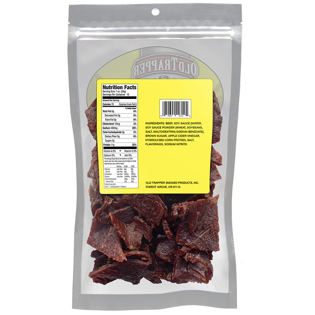 Old Trapper Peppered Jerky | Case of 12 | 10oz Package Back