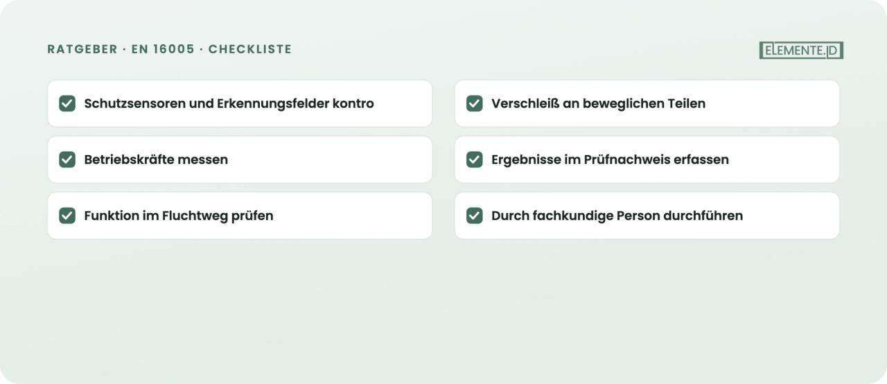 Typische Prüfpunkte der sicherheitstechnischen Prüfung nach ASR A1.7