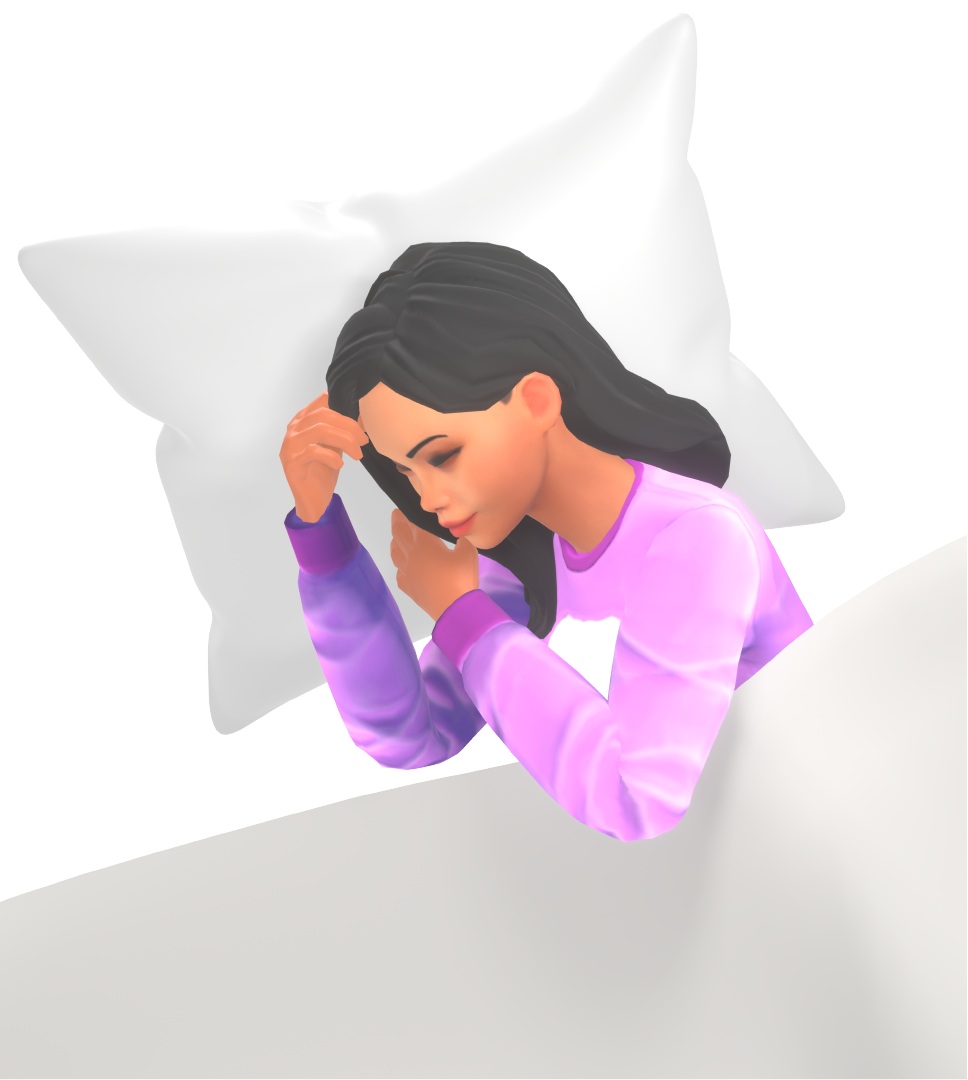 A girl resting her head on a pillow