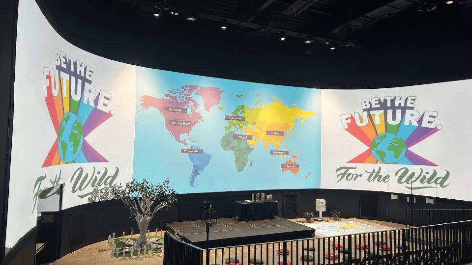 Be The Future incursion space with interactive projector, world map display, and hands-on sustainability learning setup for primary students.