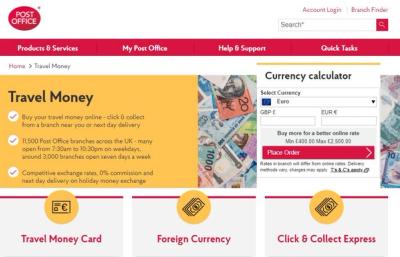 post office travel money card transfer between currencies