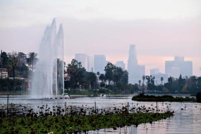 Echo Park lake in Los Angeles, California, United States