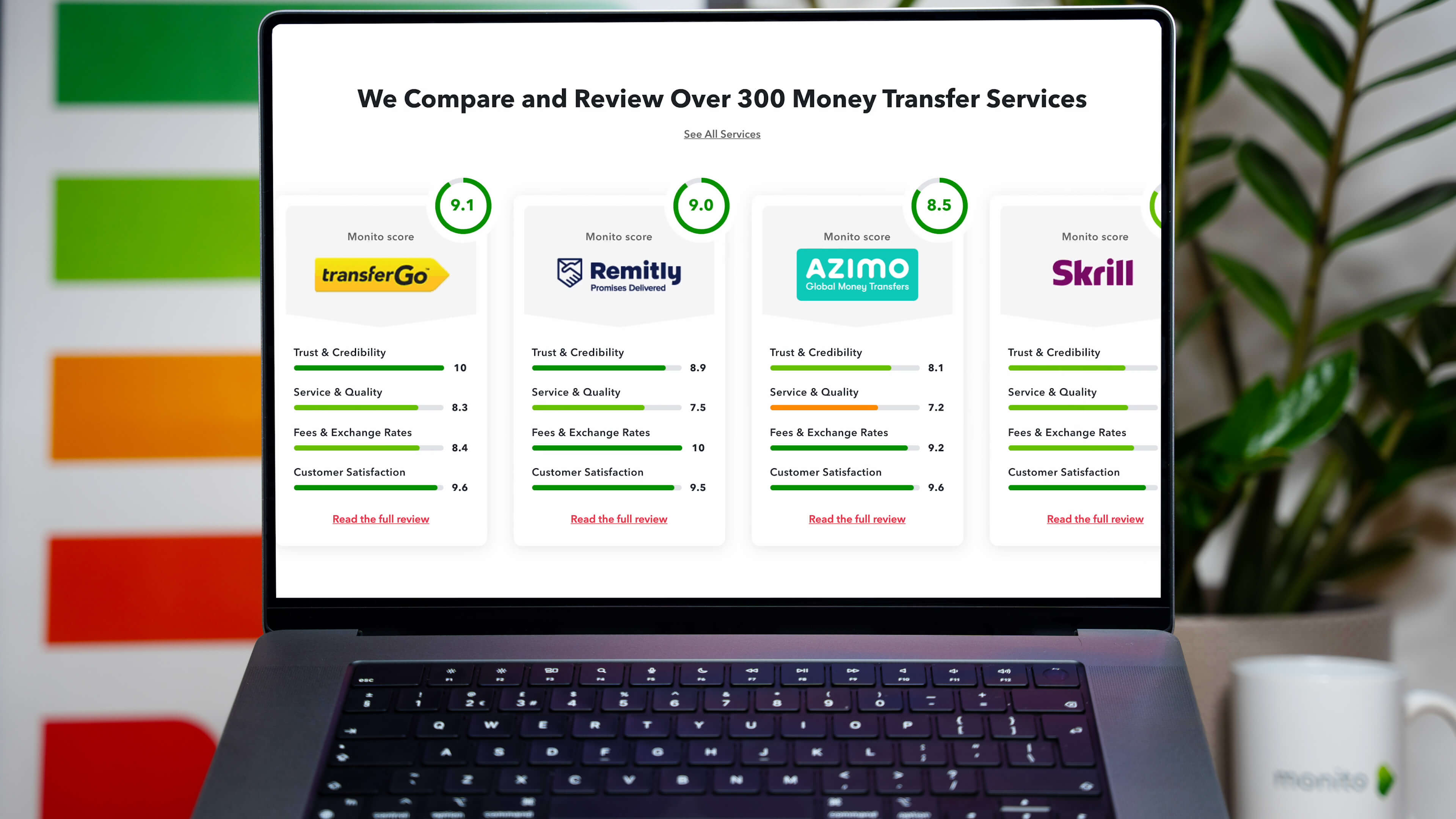 Monito website, comparison of international money transfer services