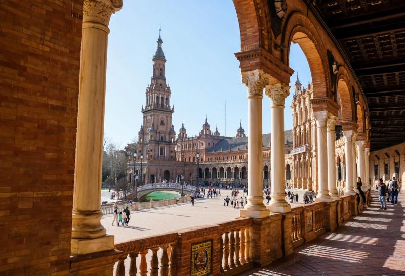 The Plaza de España in the Parque de María Luisa in Seville, Spain