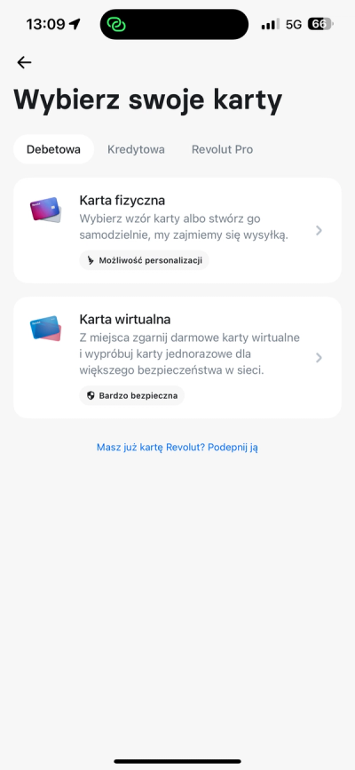 Zamawianie karty fizycznej Revolut