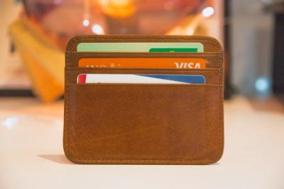 Cards in a small brown leather wallet