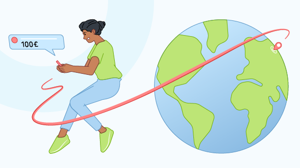 Illustration of money transfer abroad via mobile application