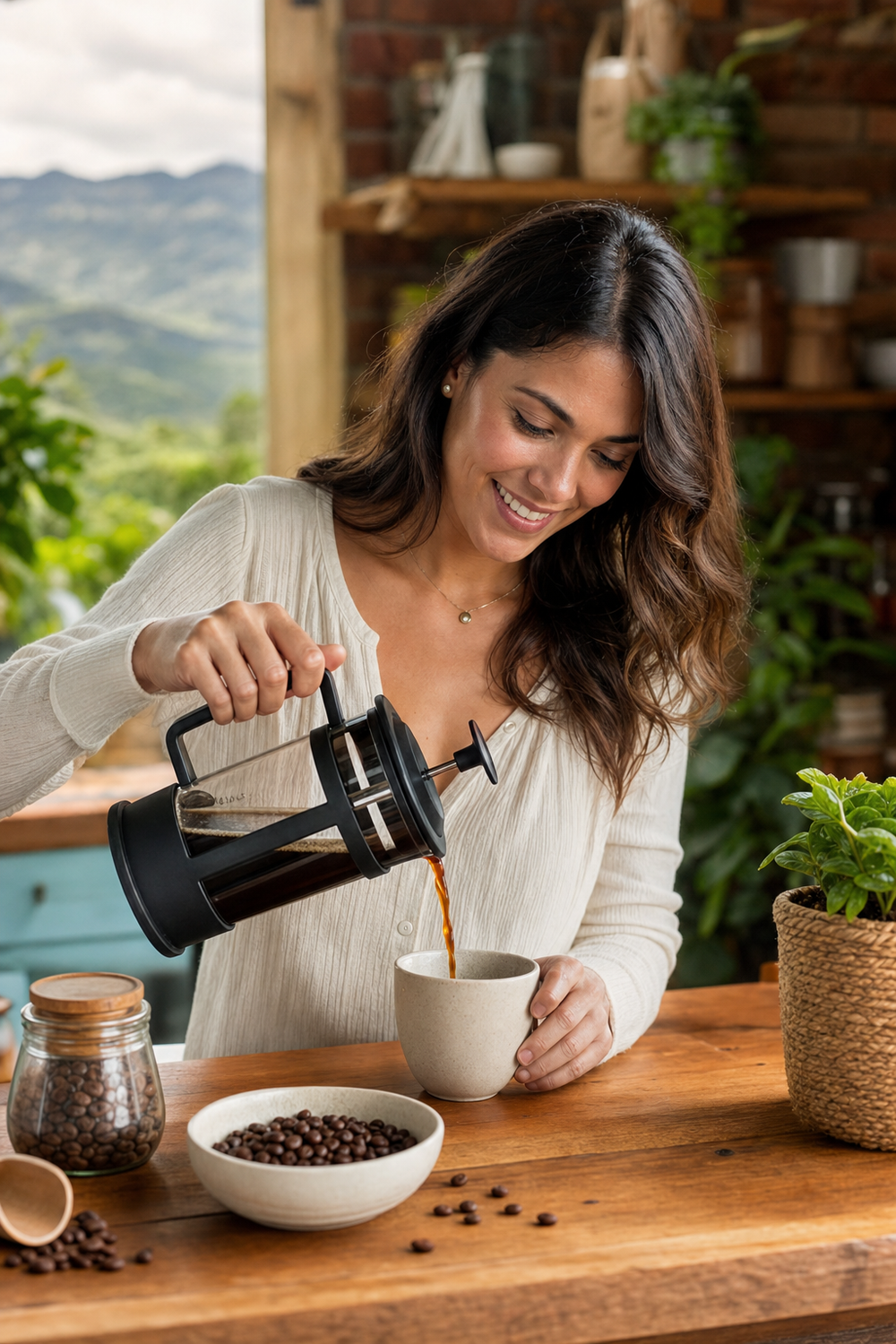 Cafetera Prensa Francesa: Café Premium al Instante en uso