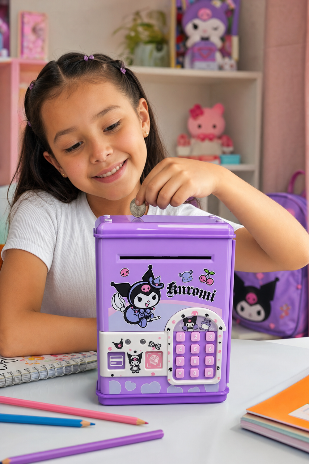 Alcancía Electrónica Interactiva Kuromi para Niños en uso