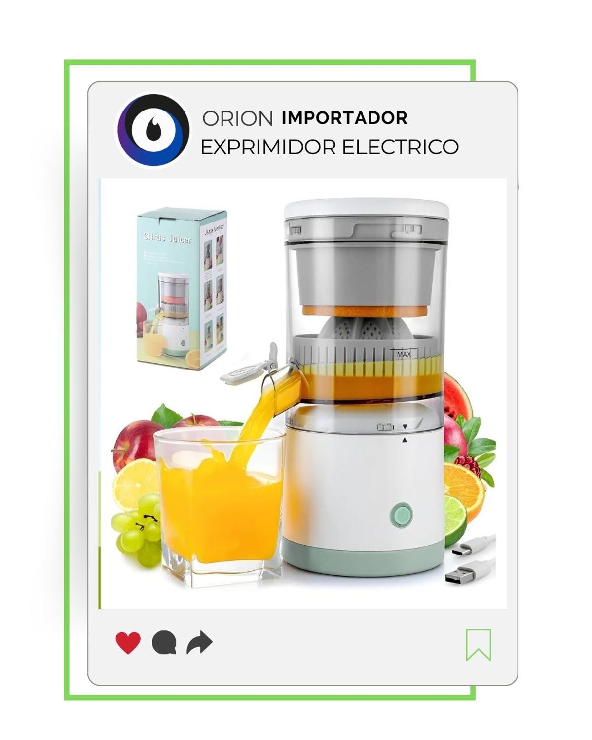 Exprimidor Eléctrico Recargable — Jugos Frescos en Segundos sin Esfuerzo