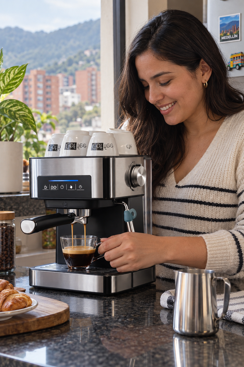 Kit Coffee Maker Pro: cafetera espresso + molino en uso