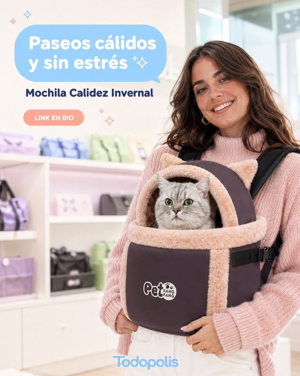 Mochila Calidez Invernal para Mascotas Seguras en uso