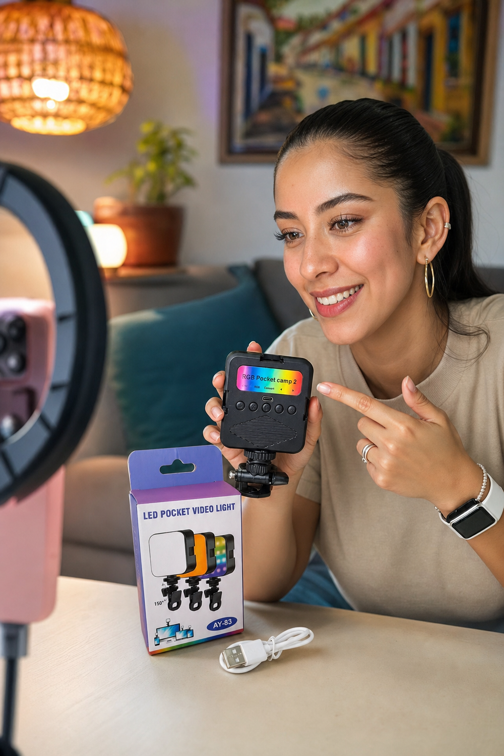 Luz LED Profesional Portátil para Celular en uso