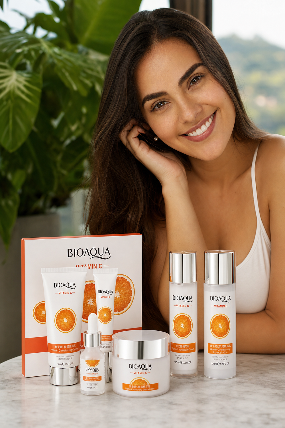 Set Iluminador Facial con Vitamina C Premium en uso