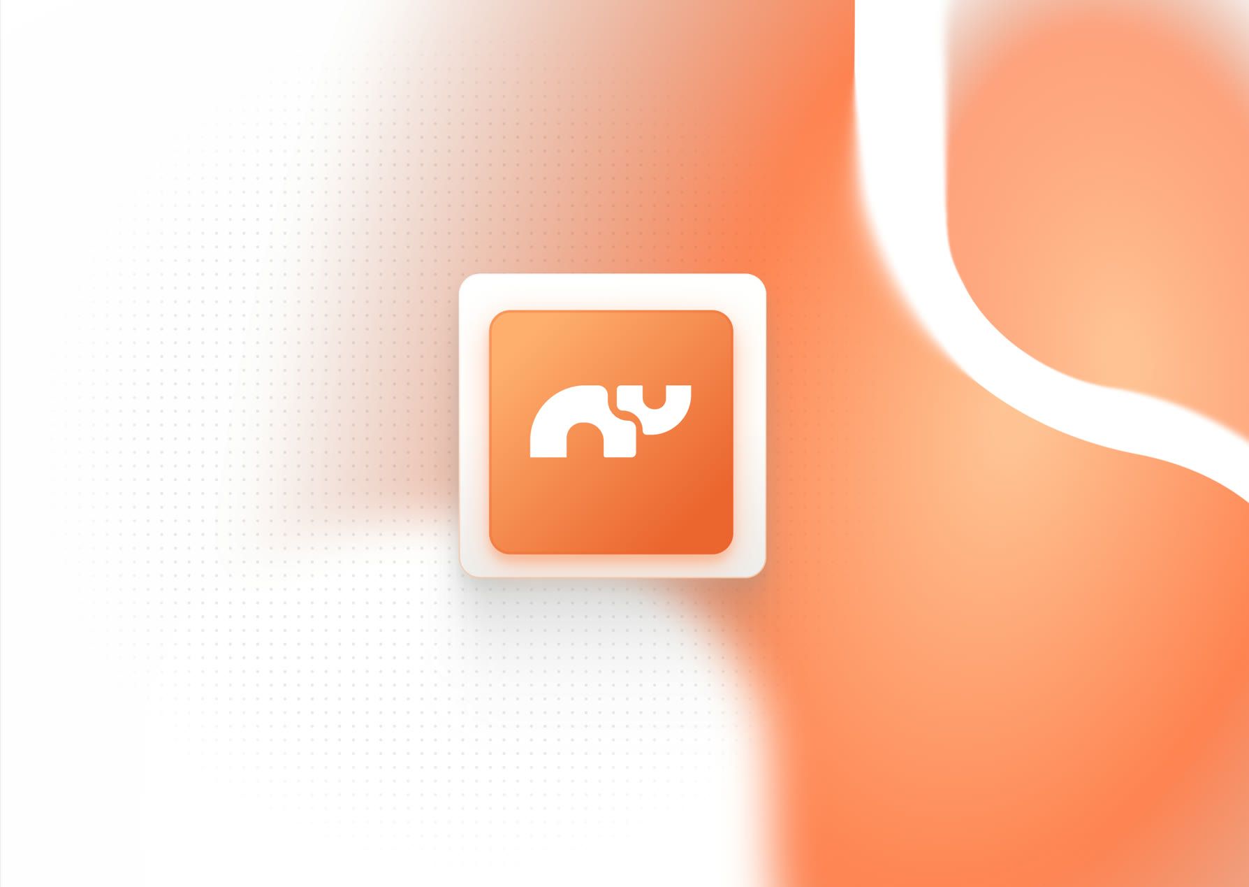 The Rhino.fi app icon, an orange tile with the rhino mark, on an orange gradient