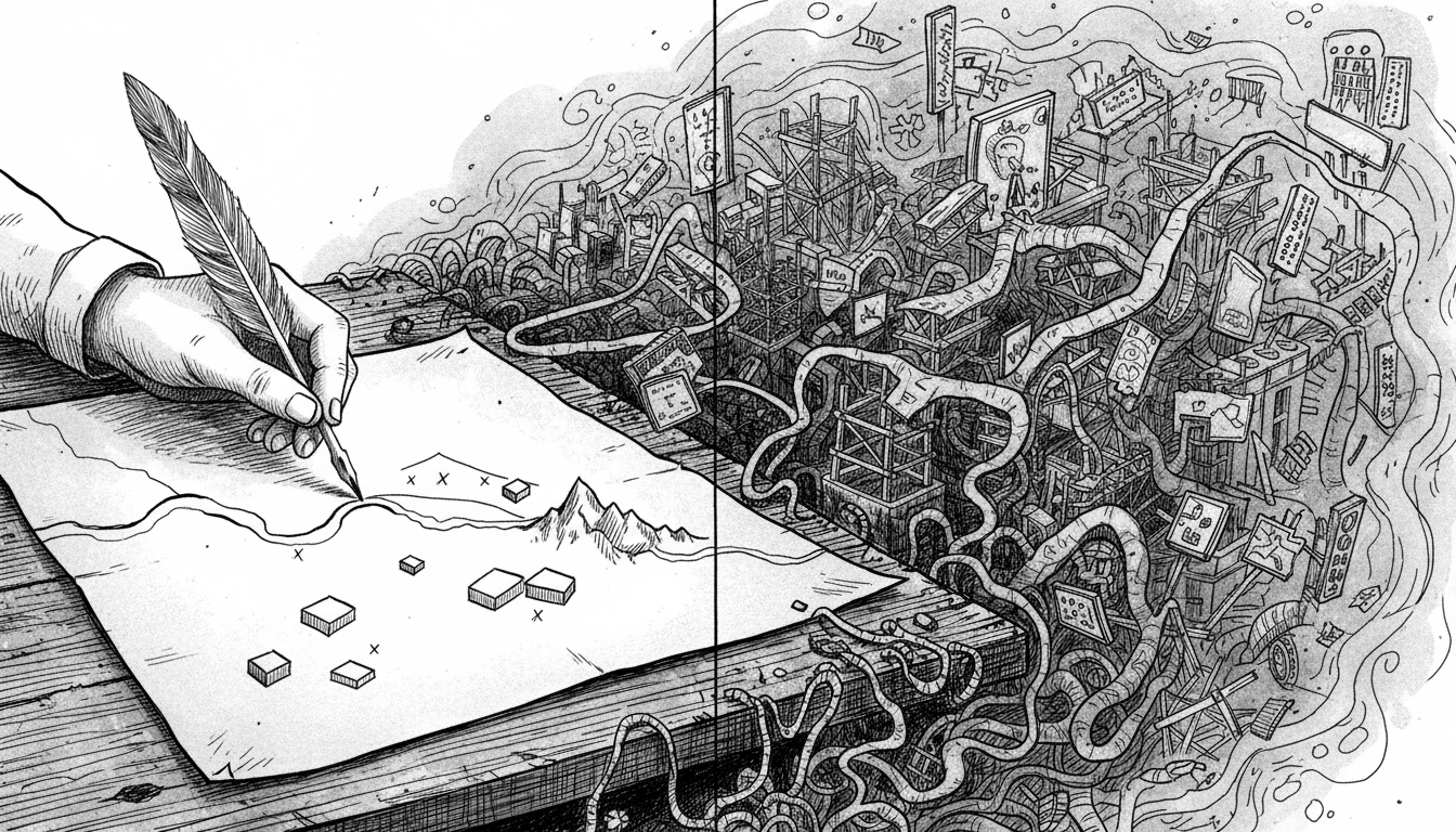 Editorial illustration representing an llms.txt file mapping a site for AI models