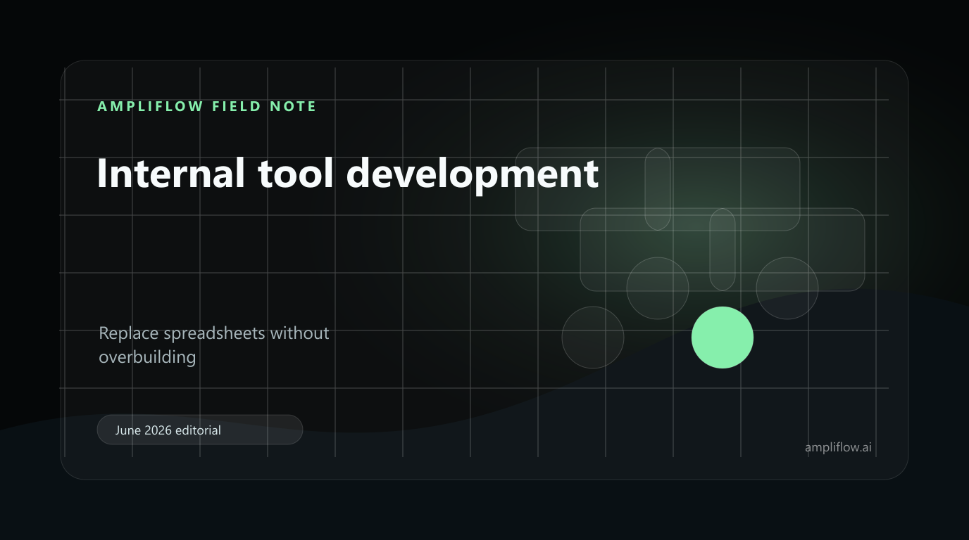 Editorial graphic for internal tool development replacing spreadsheets and manual workflow