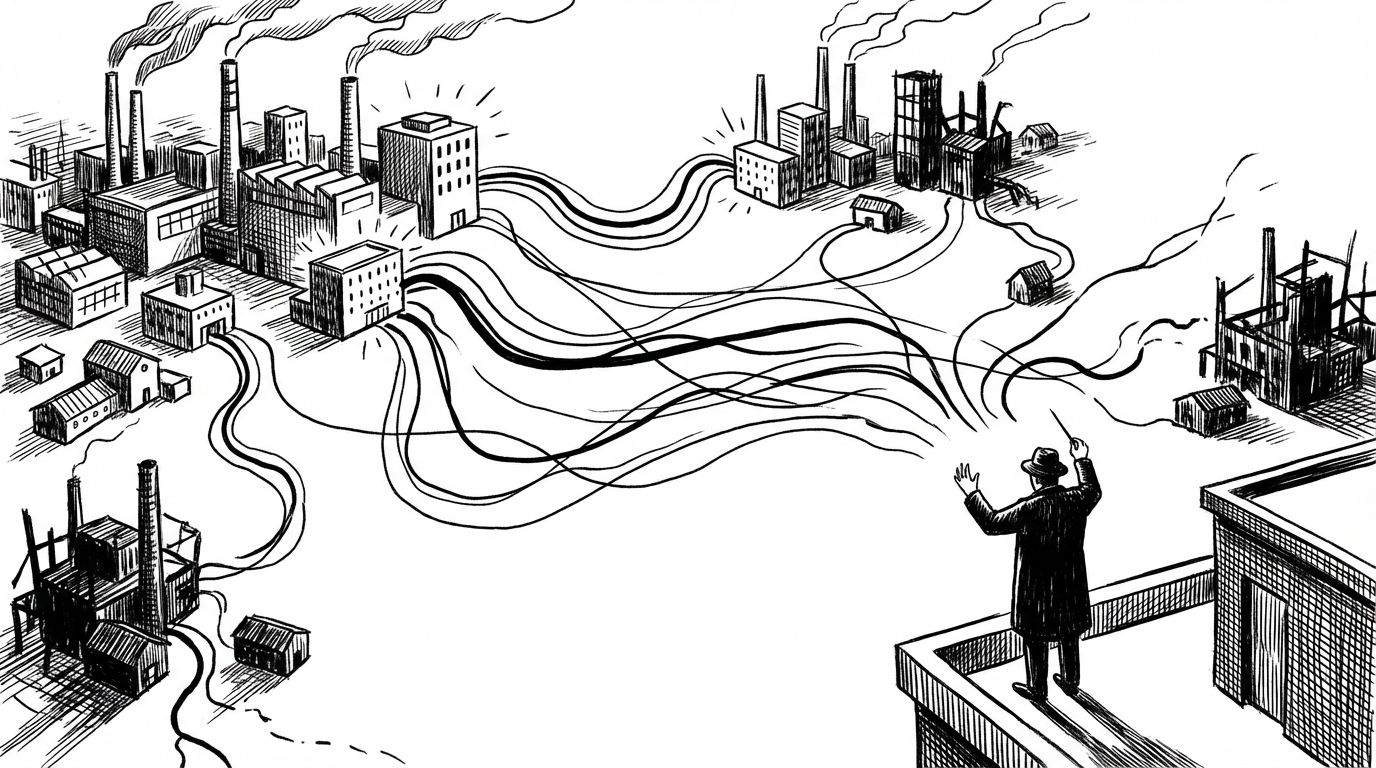 A person directing connected workflows between factories and business sites