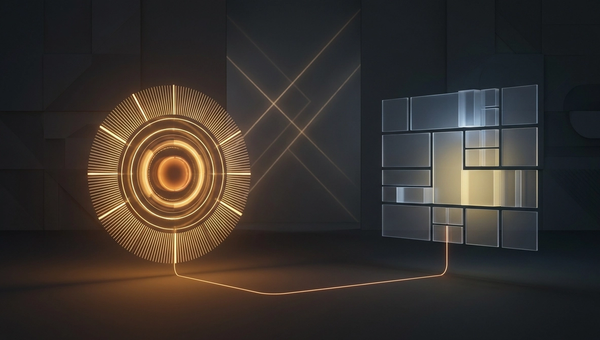 Abstract amber-on-charcoal comparison of an autonomous coding console and an editor workspace