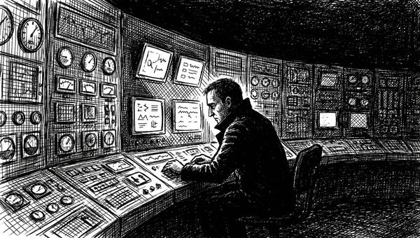 Illustration of a person monitoring search performance data