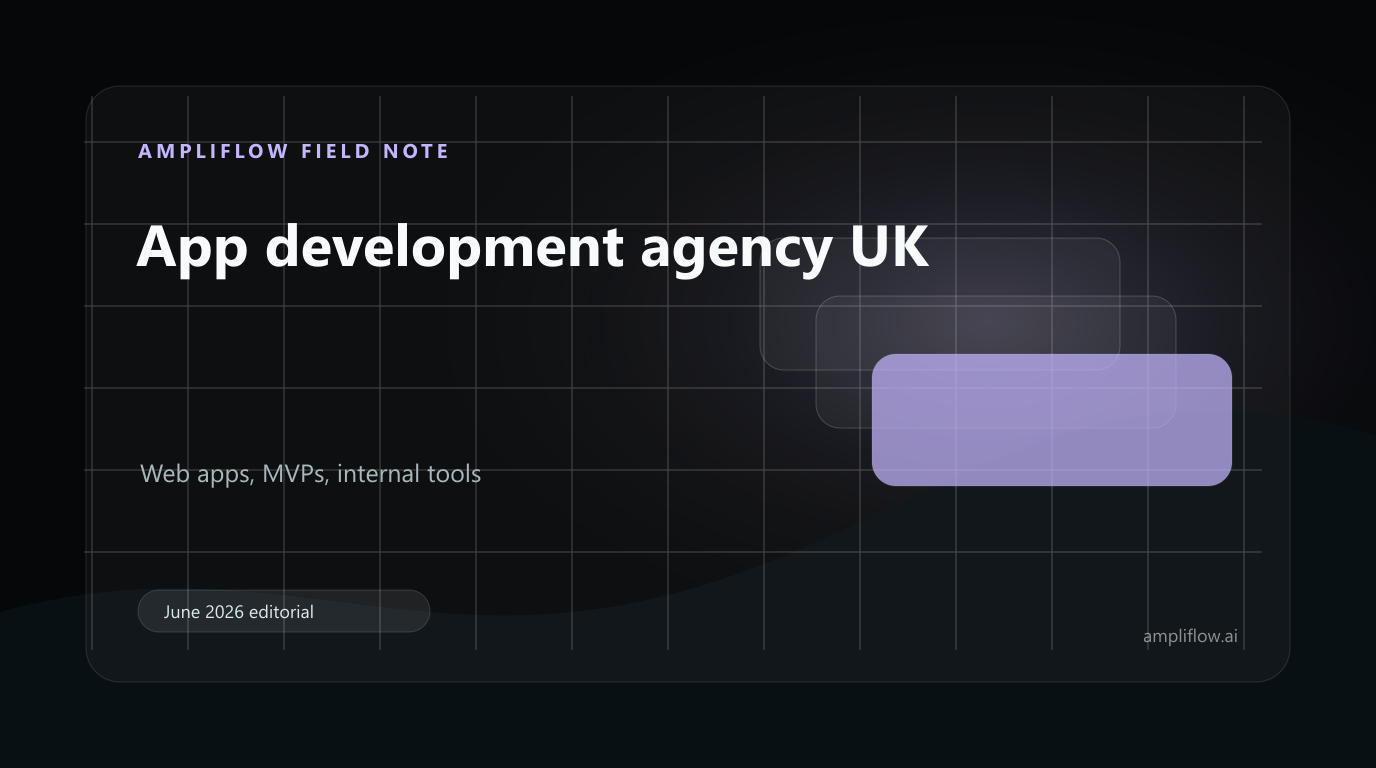 Editorial graphic for UK app development covering web apps, MVPs and internal tools