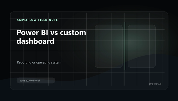 Editorial graphic comparing Power BI dashboards with custom operational dashboards