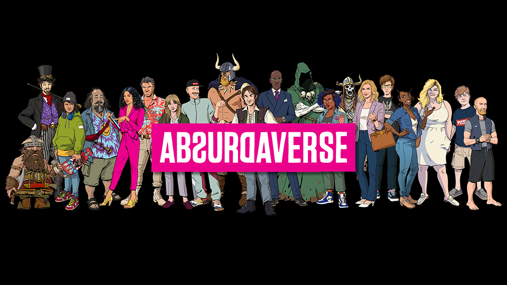A lineup of various characters from the ABSURDAVERSE.