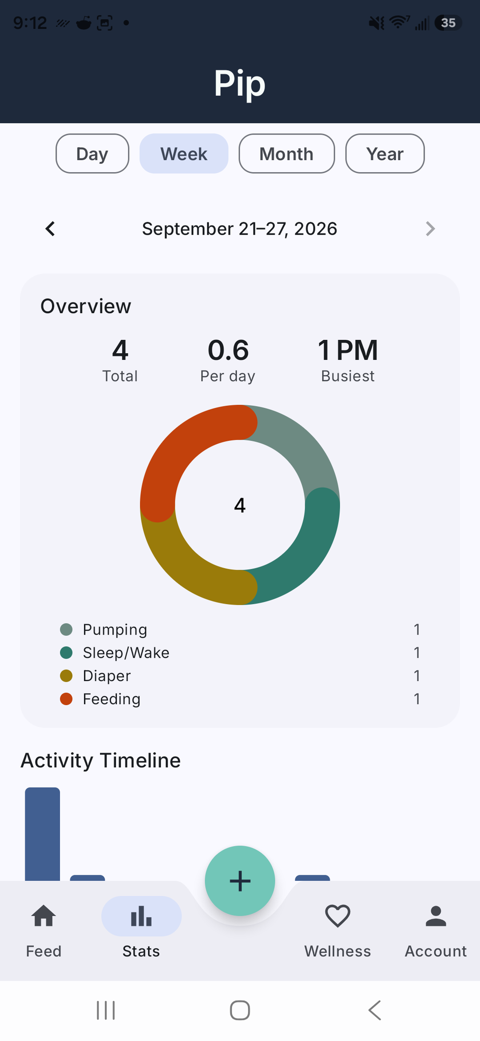 pumping tracker screenshot showing pumping events in the stats page
