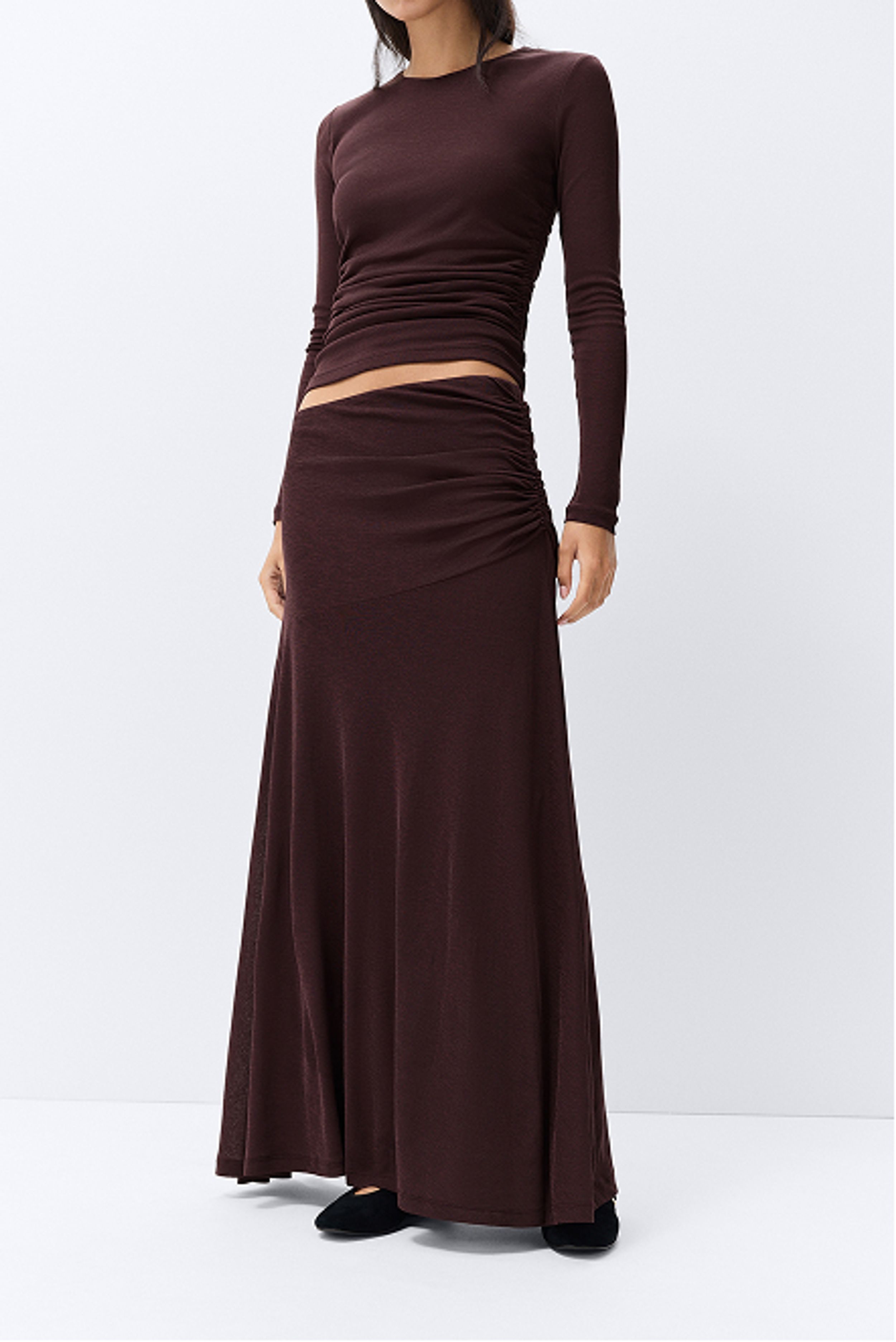 Ruched Mesh Maxi Skirt