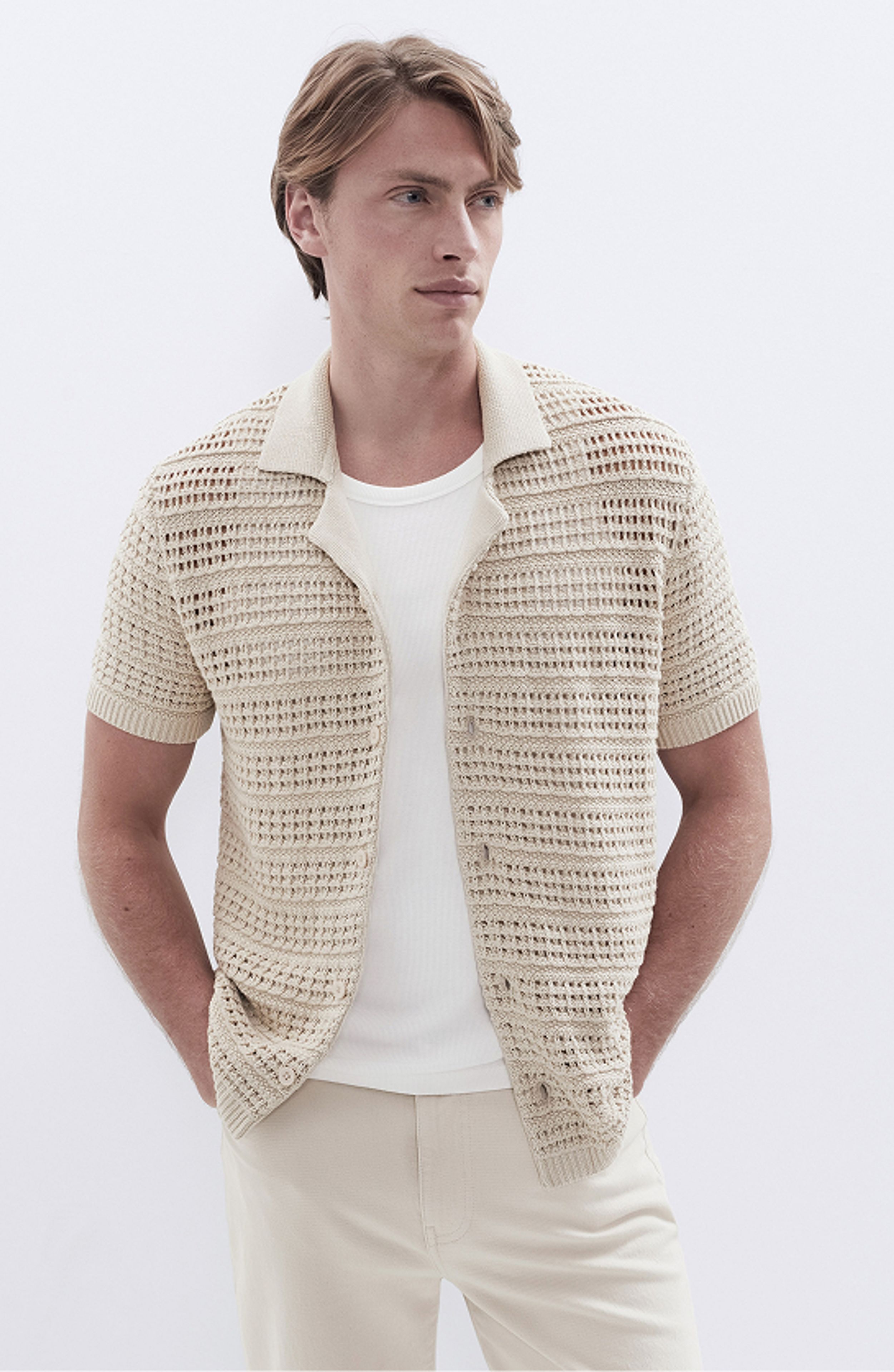 Ladder Stitch Knit Button Thru