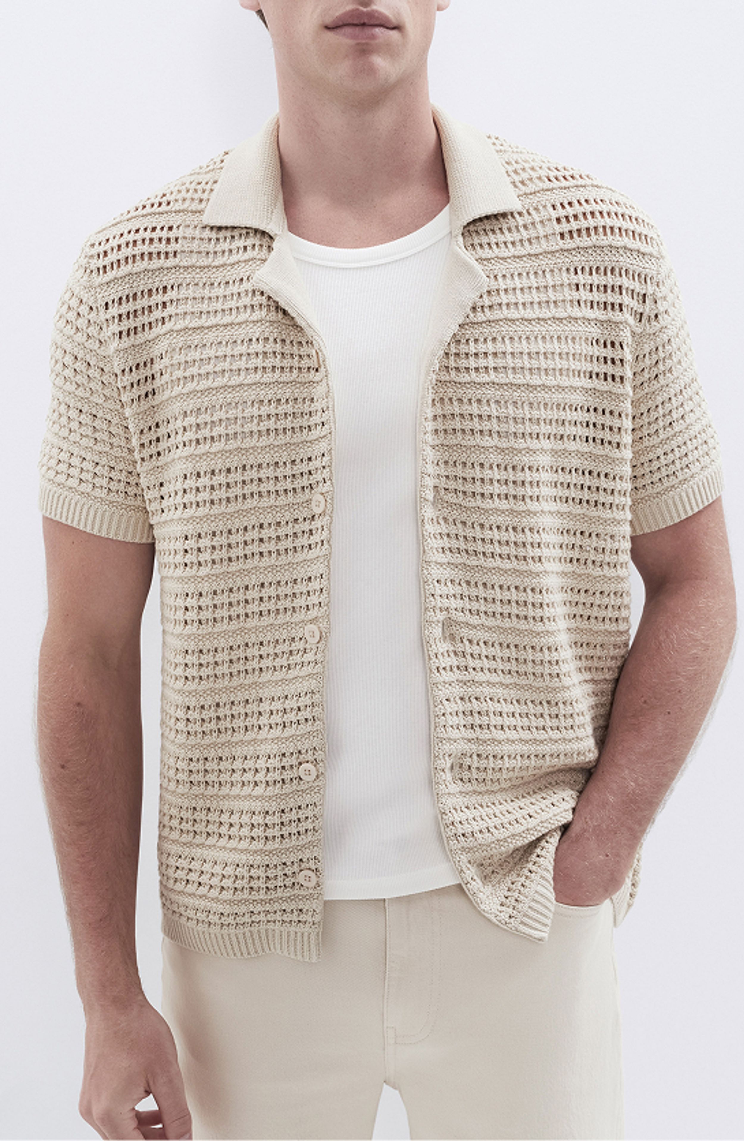 Ladder Stitch Knit Button Thru