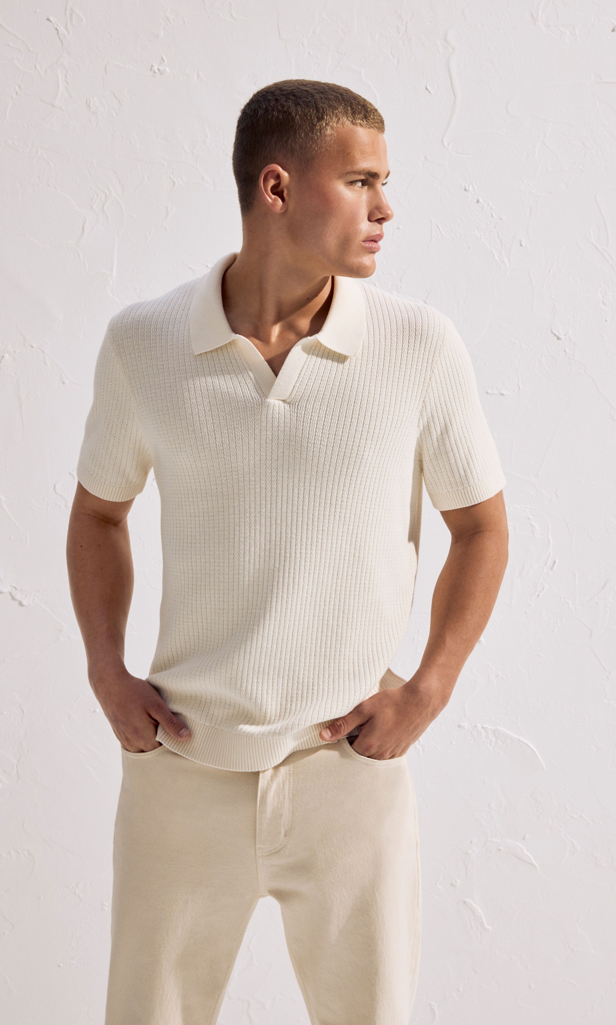 Wavy Stitch Knit Polo