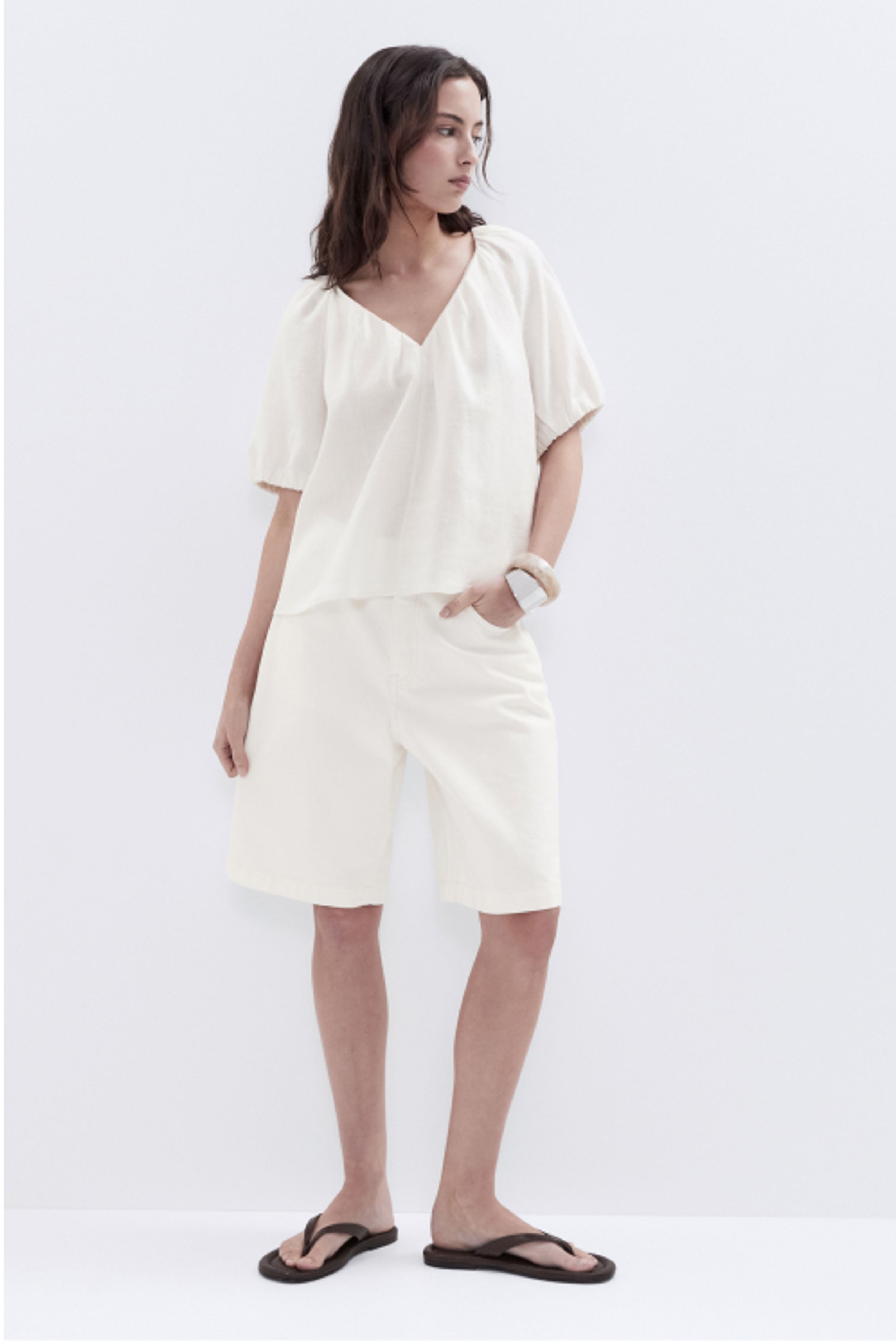 Linen Blouson Top