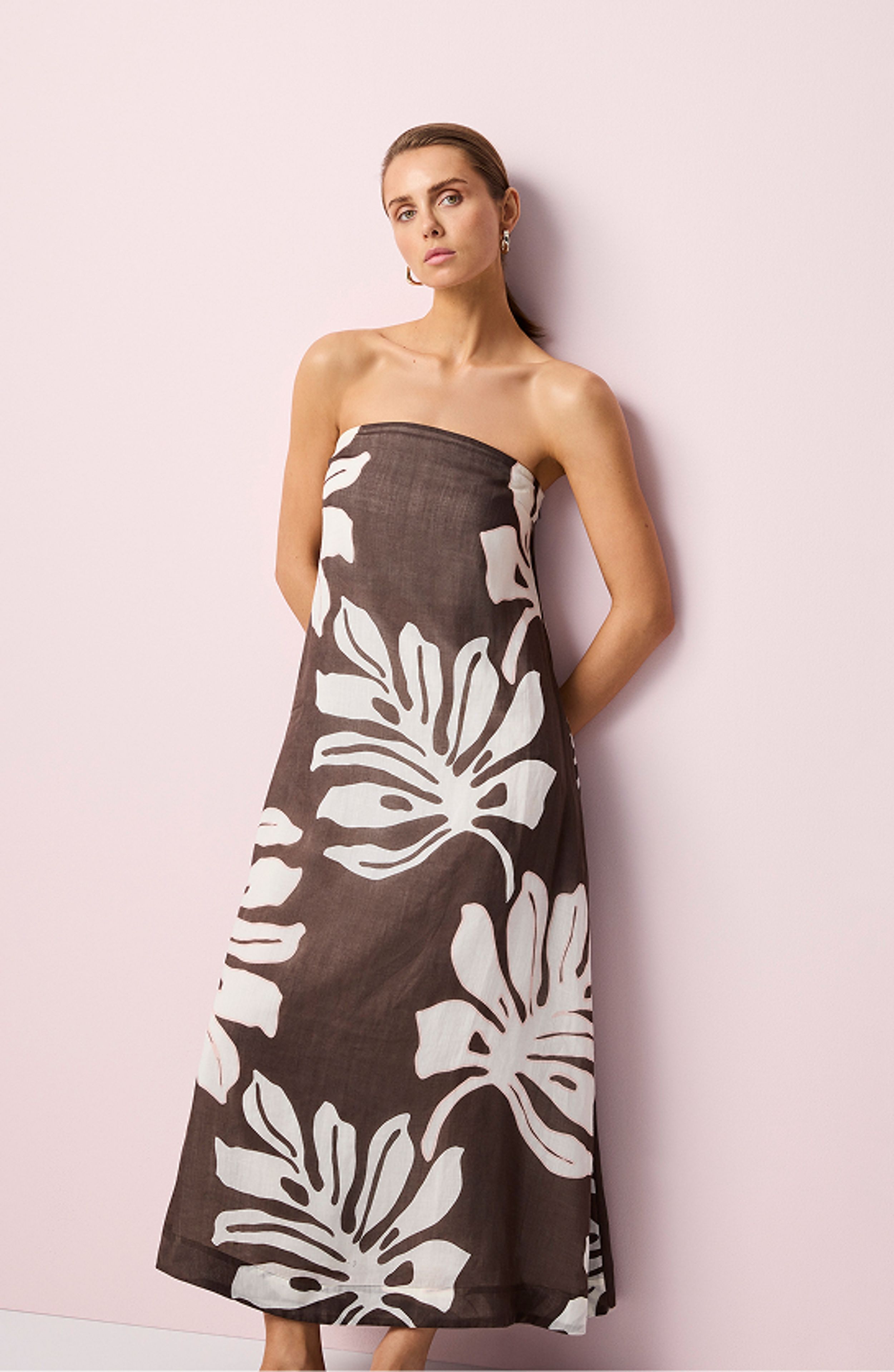 Strapless Ramie Maxi Dress