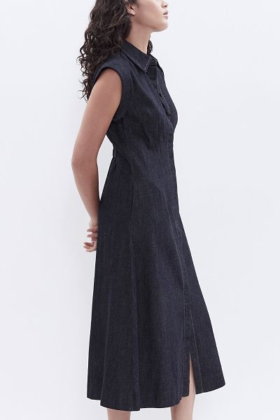 Denim Rolled Sleeve Midi Dress