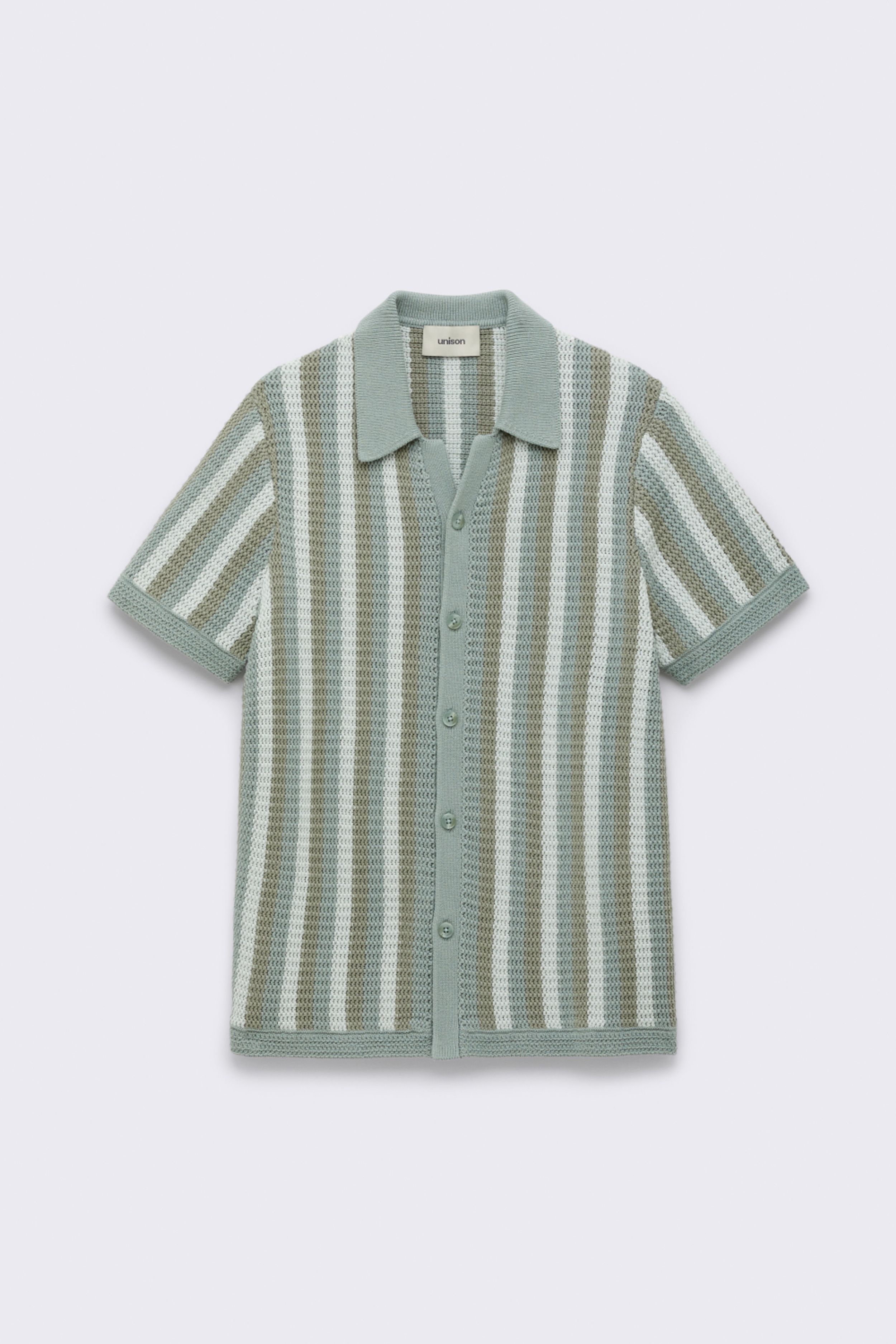 Stripe Crochet Button Thru Knit